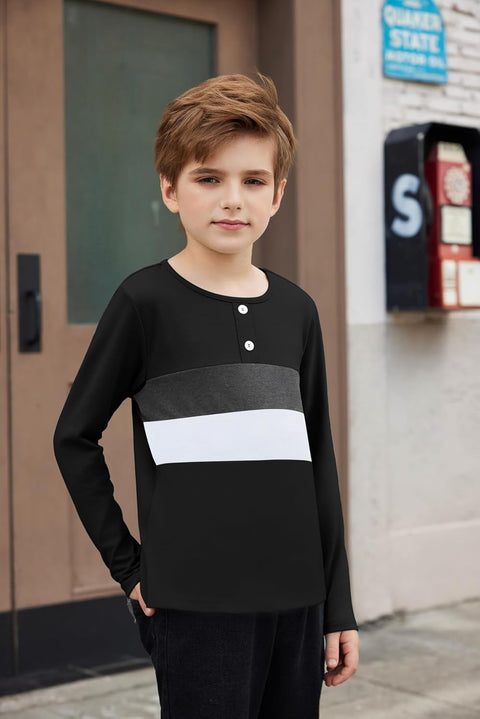 Arshiner Kids Boys Henley Shirts Cotton Long Sleeve T-Shirts Color Block Tee