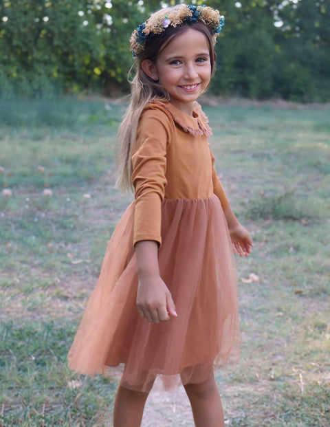 Arshiner Tutu Dress Girls Long Sleeve Peter Pan Collar Party Dresses