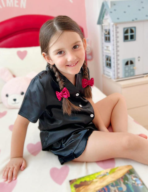 Arshiner Girls Pajamas Silk Satin Pajama Set
