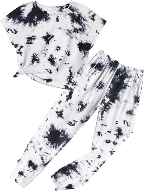 【6-14Y】Arshiner Girls 2 Piece Sets Drop Shoulder Top Sweatpants Jogger