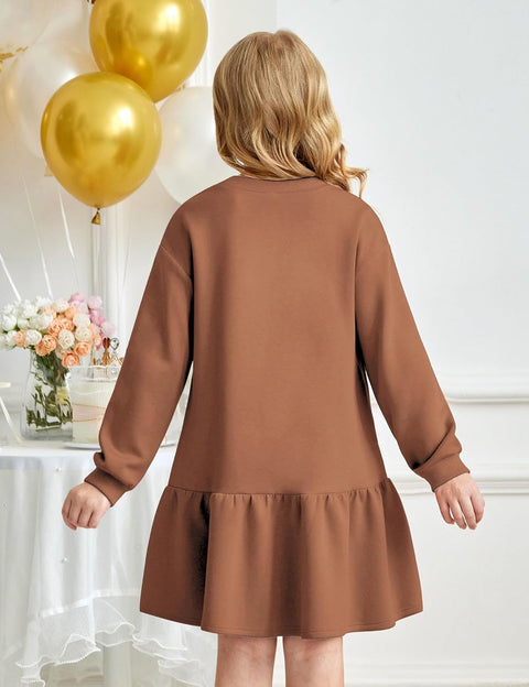 Arshiner Girls Dresses Long Sleeve Pullover Drop Shoulder Dress