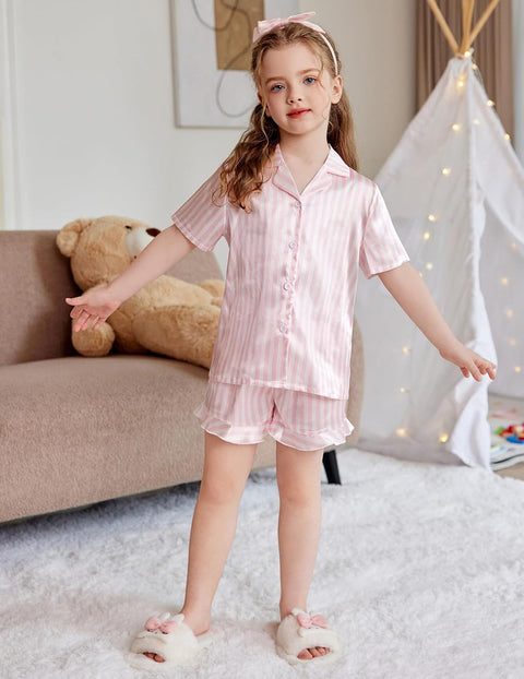 Arshiner Girls Pajamas Silk Satin Pajama Set