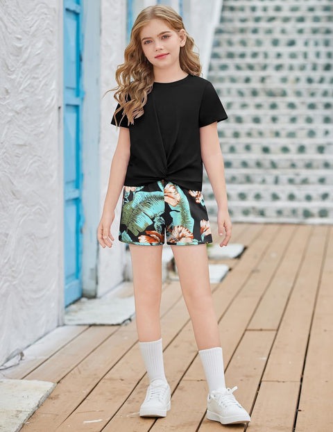 Arshiner Girls Clothing Sets Twist Front Top and Shorts 2 Piece Outfits Activewear Tracksuit 5-14 Year