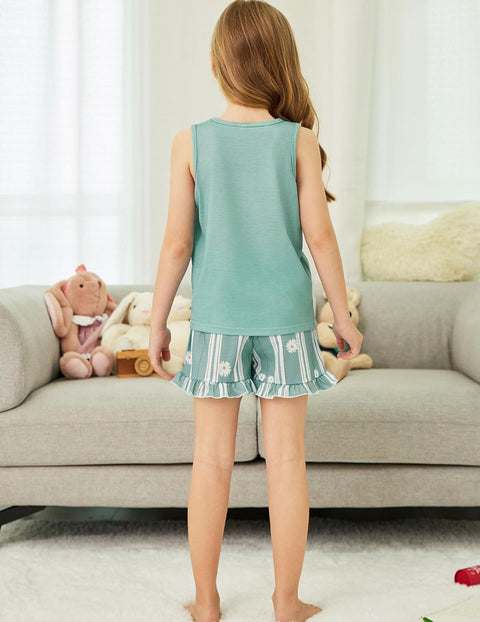 Arshiner Girls Pajamas Ruffle Sleepwear Tank Top and Shorts Set Pjs Outfit