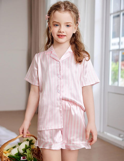 Arshiner Girls Pajamas Silk Satin Pajama Set