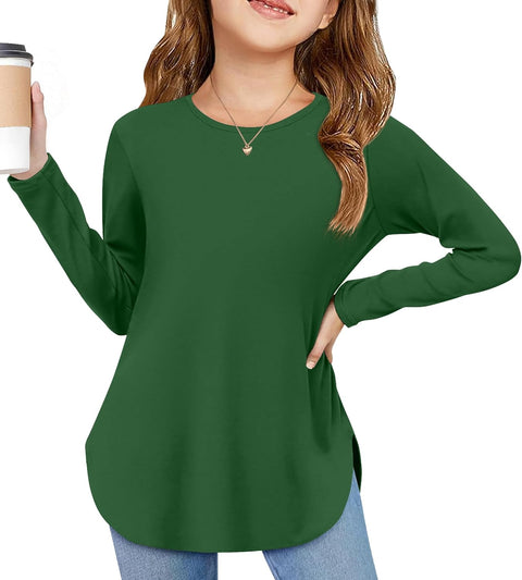 Arshiner Girls Long Sleeve T Shirts Hem Side Soft Tops