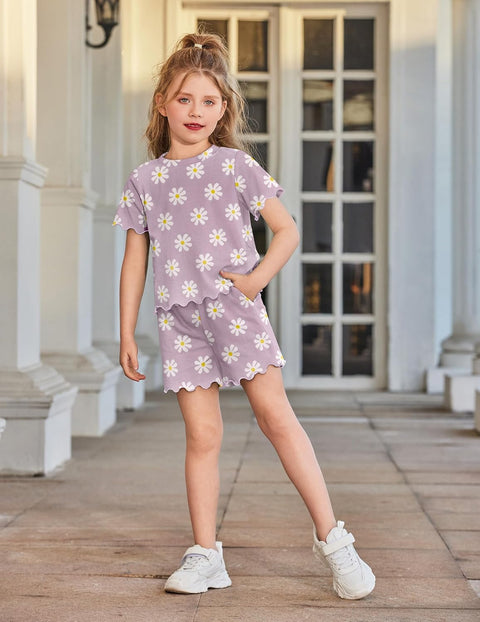 Arshiner Toddler Girls Clothes Ruffle Short Sleeves Crewneck Tops and Shorts with Pockets Cute Summer 2 Pieces Short Sets