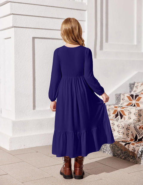 Arshiner Girls Maxi Dresses Lantern Long Sleeve Holiday Dress