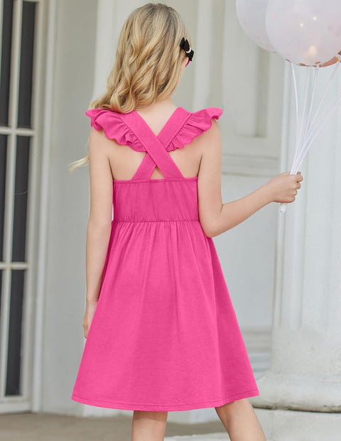 Arshiner Toddler Dress Girls Summer Ruffle Sleeve Backless Dresses Casual Sundress with Pockets 2-8Y