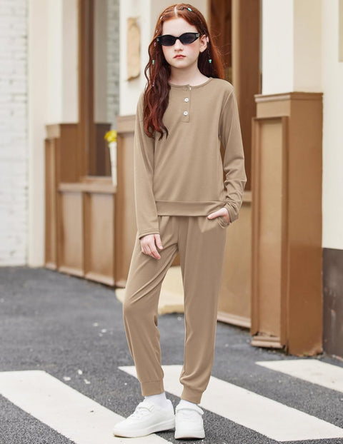 Arshiner Girls Clothes Crew Neck Long Sleeve Tops and Pants Set
