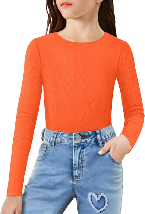 Arshiner Girls Long Sleeve Ribbed Knit Shirts