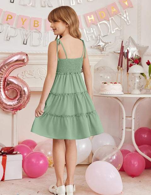 Arshiner Girls' Boho Spaghetti Strap Ruffled Tiered Dresses