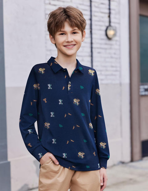 Arshiner Boys Long Sleeve Polo Shirt Uniform Shirt