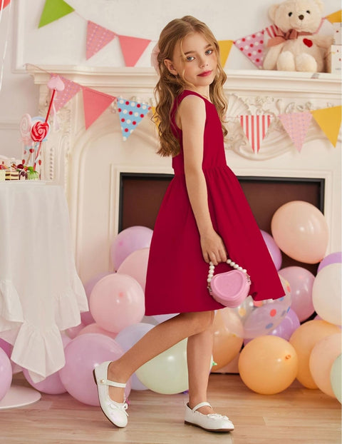 【2-6Y】Arshiner Toddler Girls Dress Back Bowknot Twirly Sundress with Pockets