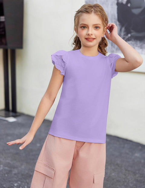 Arshiner Girls T Shirts Lace Petal Short Sleeves Kids Tops Tees