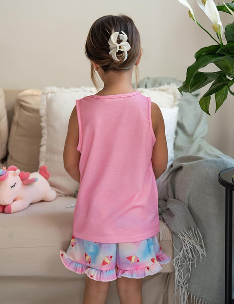 Arshiner Girls Pajamas Ruffle Sleepwear Tank Top and Shorts Set Pjs Outfit