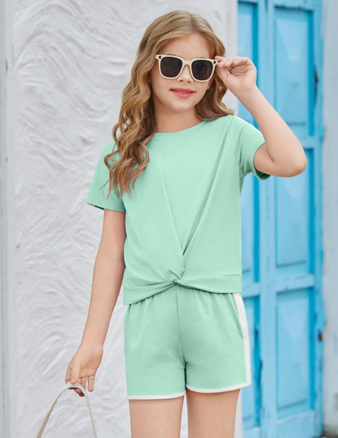 Arshiner Girls Clothing Sets Twist Front Top and Shorts 2 Piece Outfits Activewear Tracksuit 5-14 Year