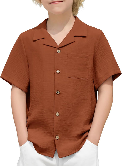 Arshiner Boys Short Sleeve Button Down Shirt 4-12 Years