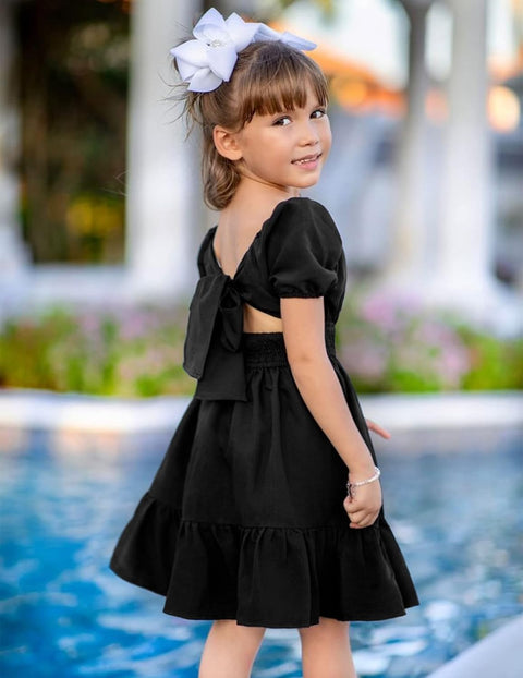 Arshiner Girls Tie Back Short Sleeve Ruffle Hem Off Shoulder Dresses