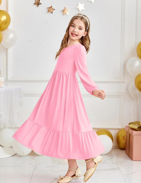 Arshiner Girls Maxi Dresses Lantern Long Sleeve Holiday Dress
