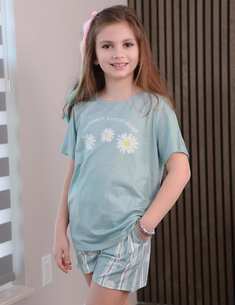 [4Y-12Y] Arshiner Girls Pajamas Set Short Sleeve Pjs 3PCS Lounge Sets