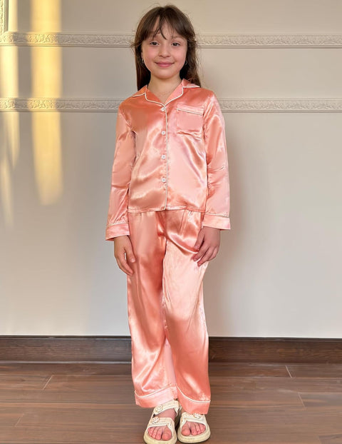 Arshiner Girls Pajamas Silk Satin Pajama Set