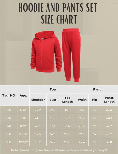 Arshiner Boys' 2 Piece Athletic Tracksuit Jogging Sets Outfit Sweatsuit Zip Up Hoodie and Active Pants for Kids 5-14 Years