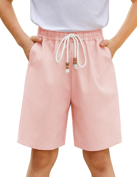 Arshiner Boys Cotton Linen Shorts Summer Beach Shorts Elastic Waist Drawstring Shorts with Pockets Size 6-18
