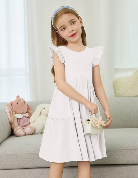 【2-8Y】Arshiner Toddler Dress Girls Backless Tiered Dresses with Pockets