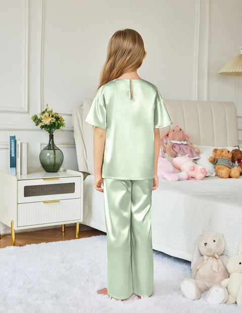 Arshiner Girls' Pajama Sets Satin Soft Silk Pjs Lounge Set Sleepwear