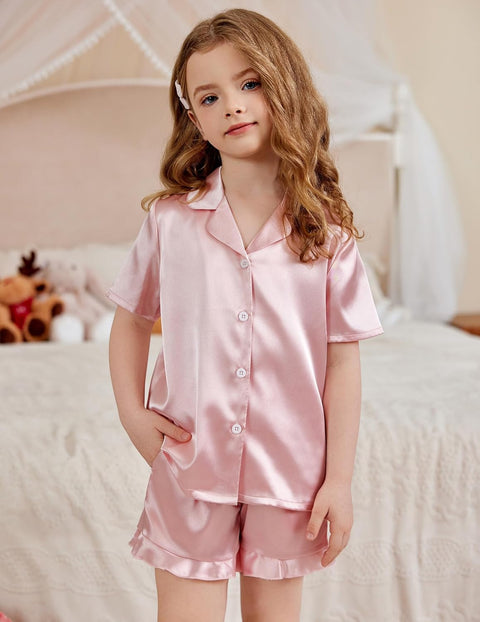Arshiner Girls Pajamas Silk Satin Pajama Set