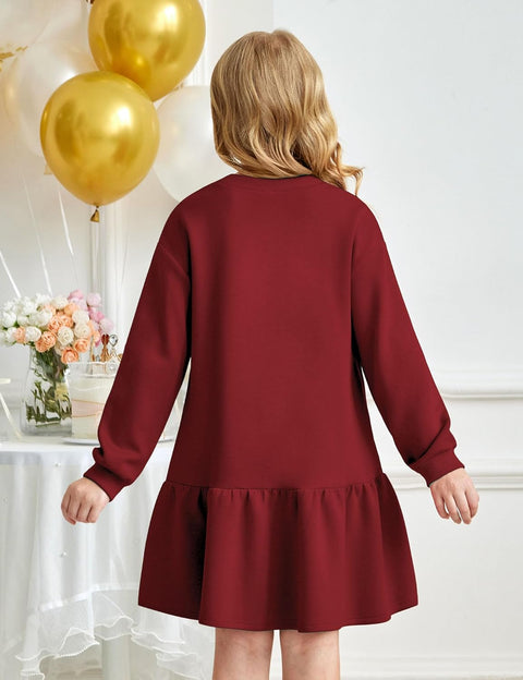 Arshiner Girls Dresses Long Sleeve Pullover Drop Shoulder Dress