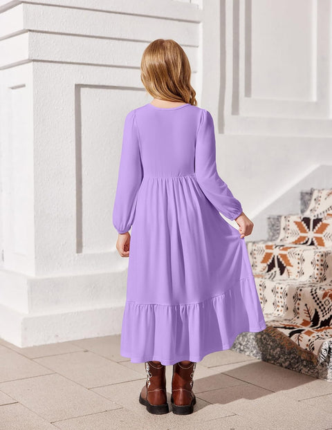Arshiner Girls Maxi Dresses Lantern Long Sleeve Holiday Dress
