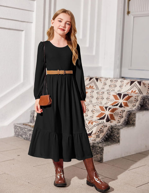Arshiner Girls Maxi Dresses Lantern Long Sleeve Holiday Dress