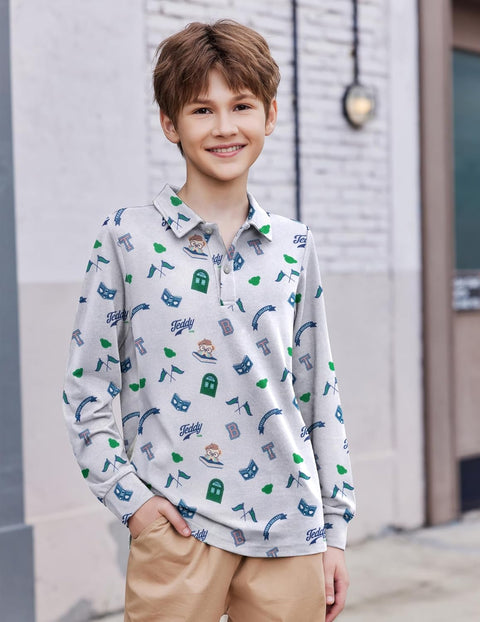 Arshiner Boys Long Sleeve Polo Shirt Uniform Shirt