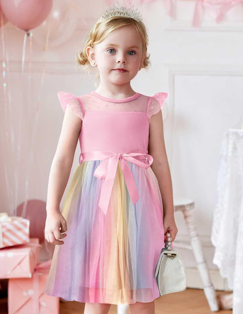[2-8Y] Arshiner Toddler Girls Tutu Dress Contrast Mesh Party Dresses
