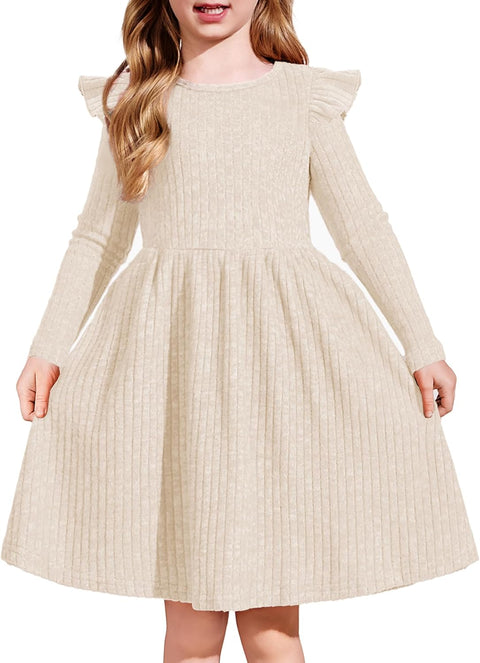 Arshiner Girl Dress Baby Girls Knitted Ruffle Sleeve Dresses