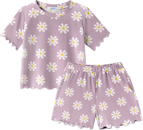 Arshiner Toddler Girls Clothes Ruffle Short Sleeves Crewneck Tops and Shorts with Pockets Cute Summer 2 Pieces Short Sets