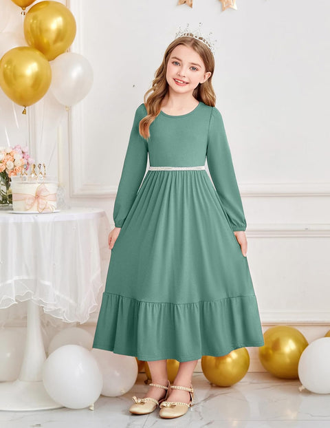 Arshiner Girls Maxi Dresses Lantern Long Sleeve Holiday Dress