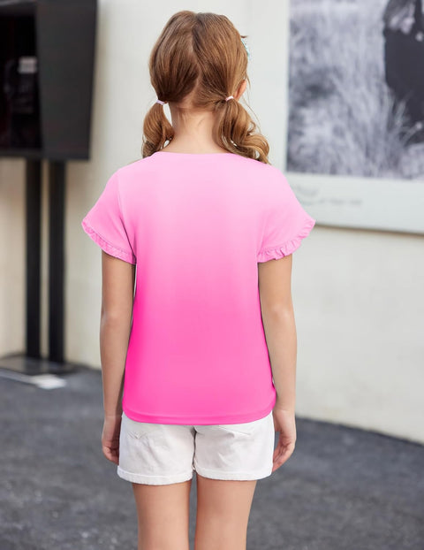 Arshiner Girls T Shirts Double Layer Ruffle Short Sleeve V Neck Tops Tee
