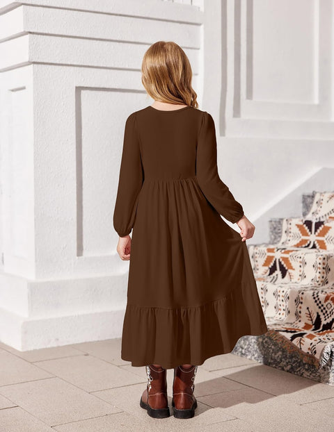 Arshiner Girls Maxi Dresses Lantern Long Sleeve Holiday Dress