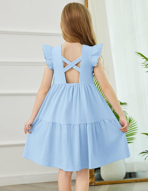 【2-8Y】Arshiner Toddler Dress Girls Backless Tiered Dresses with Pockets