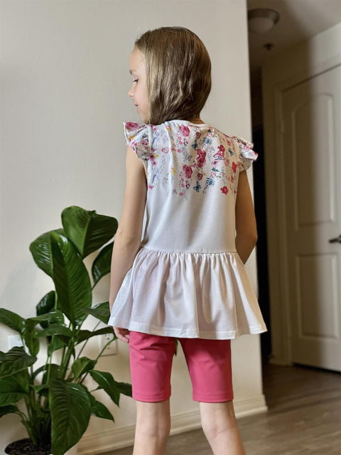 Arshiner Girls 2 Piece Outfit Ruffle Sleeve Peplum Top And Biker Shorts Set