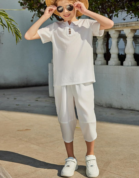 Arshiner Boy's 2 Pieces Clothes Set Henley Shirt and Harem Capri Pants
