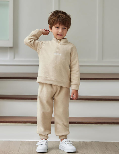 Arshiner Toddler Boys Letter Embroidery Half Zip Sweatshirt & Pants Set