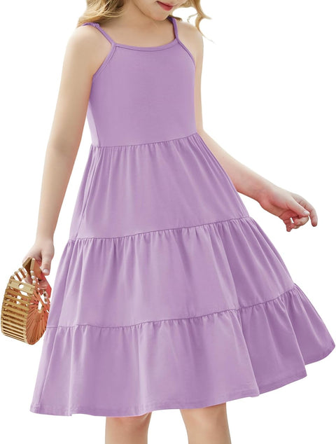 [3-10Y]Arshiner Toddler Girl's Sundress Boho Strap Tiered Swing Cami Dresses