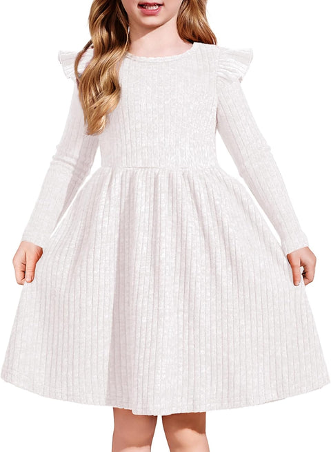Arshiner Girl Dress Baby Girls Knitted Ruffle Sleeve Dresses