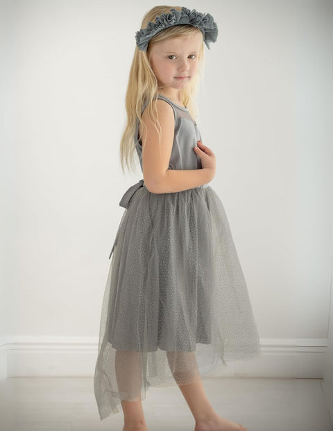 Arshiner Girls Dresses Formal Party Tulle Contrast Mesh Dress with Belt