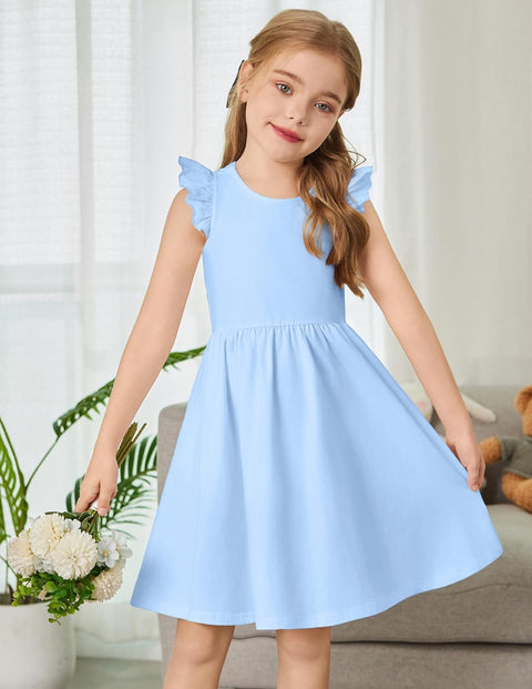 Arshiner Toddler Dress Girls Summer Ruffle Sleeve Backless Dresses Casual Sundress with Pockets 2-8Y
