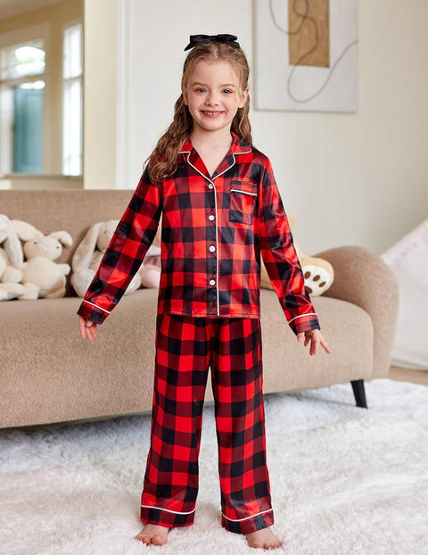 Arshiner Girls Pajamas Silk Satin Pajama Set